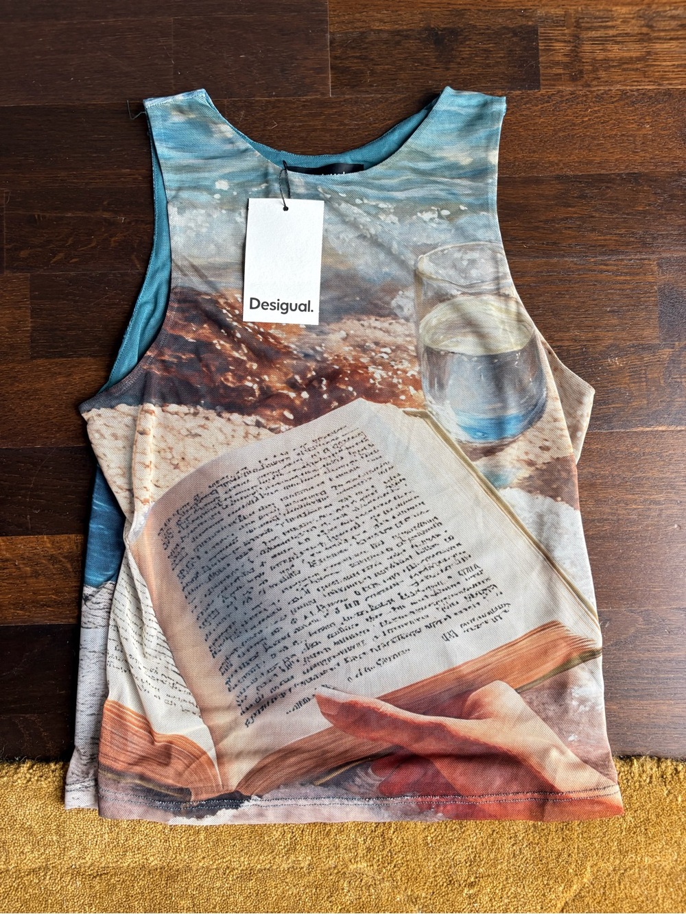 Desigual Blue and Brown Artistic Book-Print Tank Top
